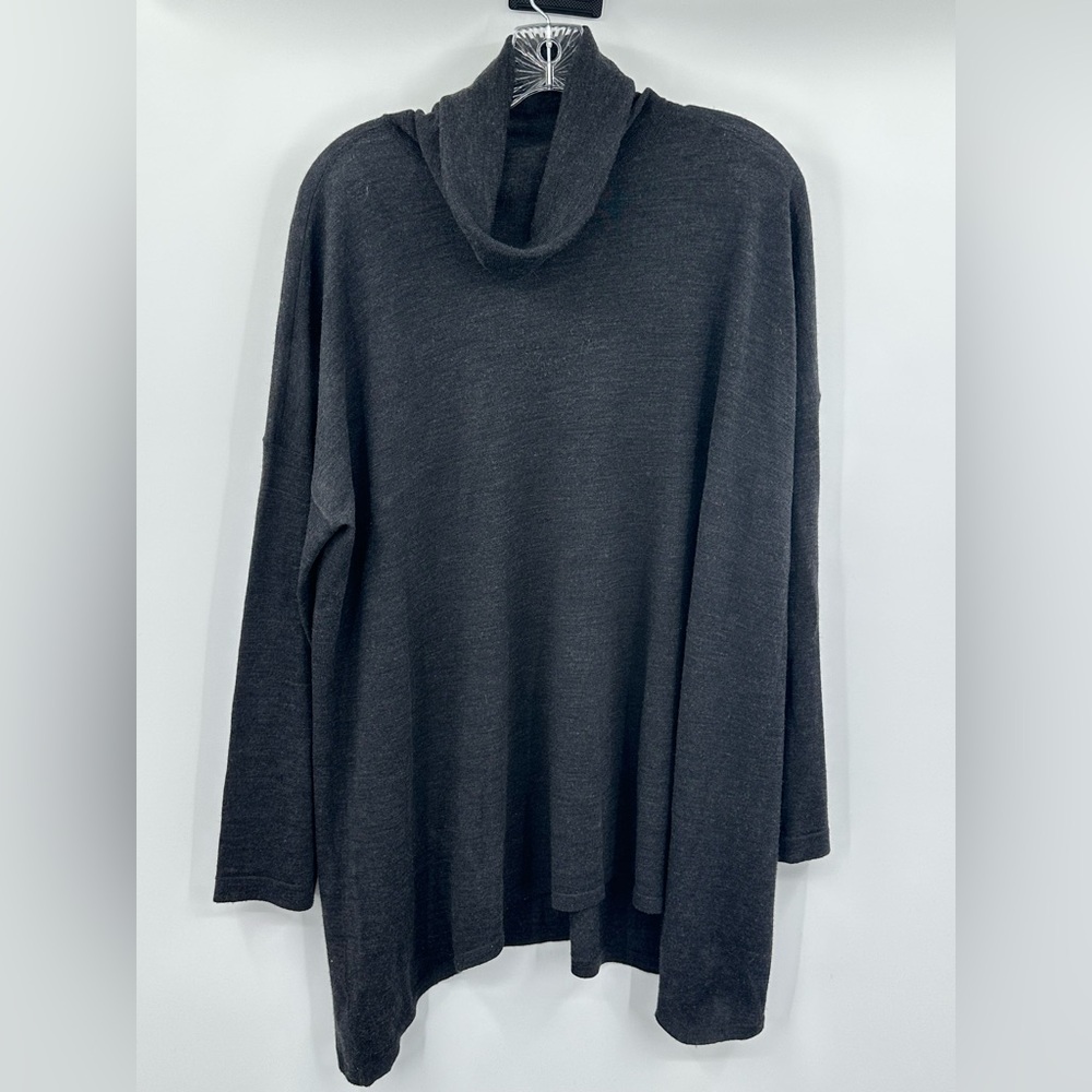 Eileen Fisher Women's Gray Oversized Draped Turtleneck‎ Wool Top Size XL
